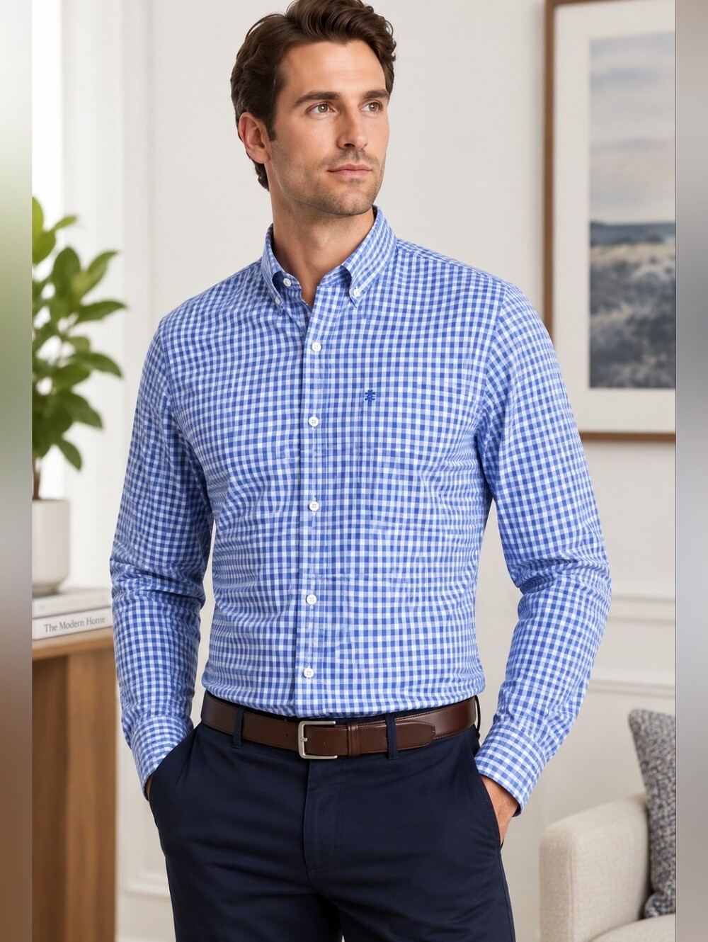 IZOD Blue & White Checkered Button Down Shirt Men’s Size 18 Classic Fit